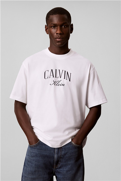 Calvin Klein Ss 20S Rlx Seasonal Graphic Tee Erkek Bisiklet Yaka T-Shirt Beyaz
