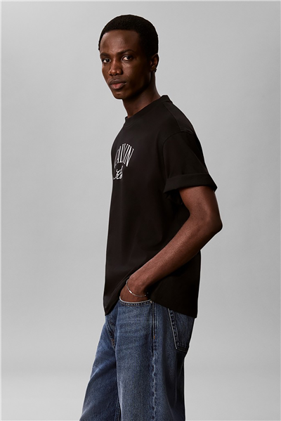 Calvin Klein Ss 20S Rlx Seasonal Graphic Tee Erkek Bisiklet Yaka T-Shirt Siyah