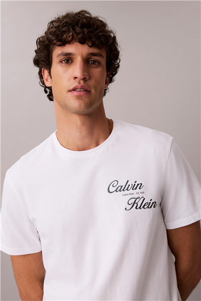 Calvin Klein Ss 30S Eu Calvin Klein Resrt Gra Erkek Bisiklet Yaka T-Shirt Beyaz
