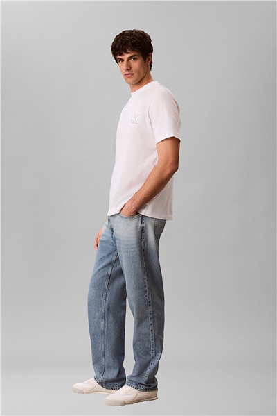 Calvin Klein Ss 30S Jersey Easy Monogram Puff Erkek Bisiklet Yaka T-Shirt Beyaz