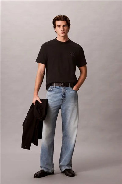 Calvin Klein Ss 30S Jersey Easy Monogram Puff Erkek Bisiklet Yaka T-Shirt Siyah