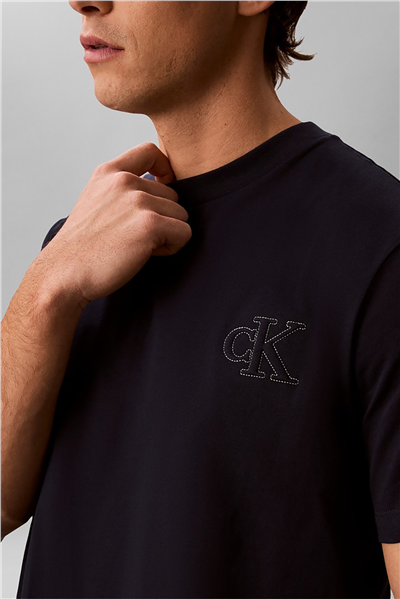 Calvin Klein Ss 30S Jersey Easy Monogram Puff Erkek Bisiklet Yaka T-Shirt Lacivert