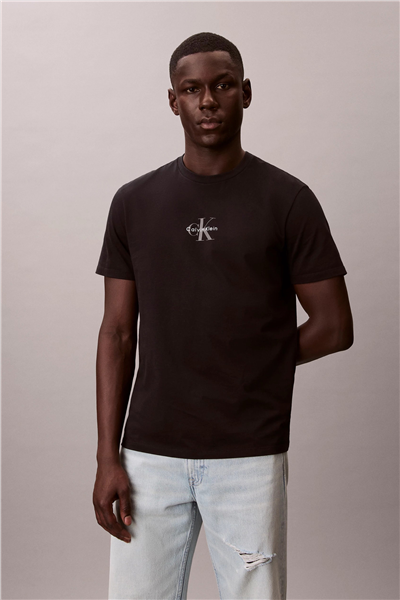 Calvin Klein Ss 30S Micro Monologo Tee Erkek Bisiklet Yaka T-Shirt Siyah