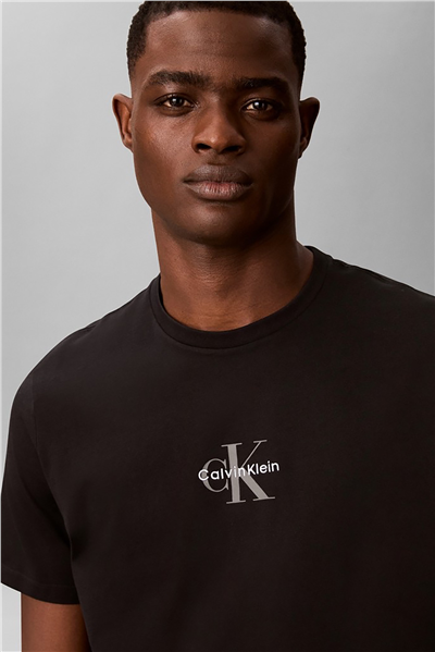 Calvin Klein Ss 30S Micro Monologo Tee Erkek Bisiklet Yaka T-Shirt Siyah