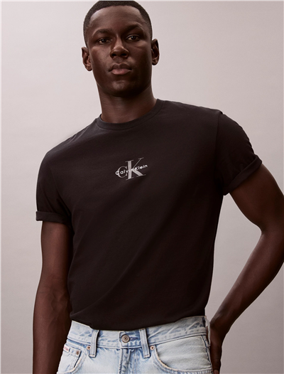 Calvin Klein Ss 30S Micro Monologo Tee Erkek Bisiklet Yaka T-Shirt Siyah