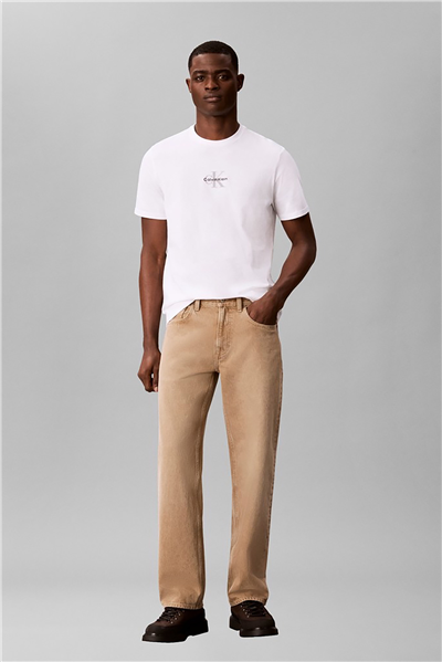 Calvin Klein Ss 30S Micro Monologo Tee Erkek Bisiklet Yaka T-Shirt Beyaz