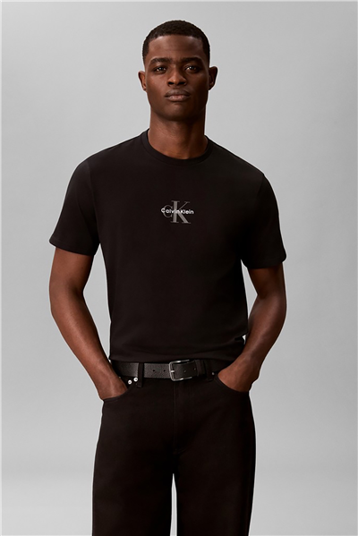 Calvin Klein Ss 30S Micro Monologo Tee Erkek Bisiklet Yaka T-Shirt Siyah