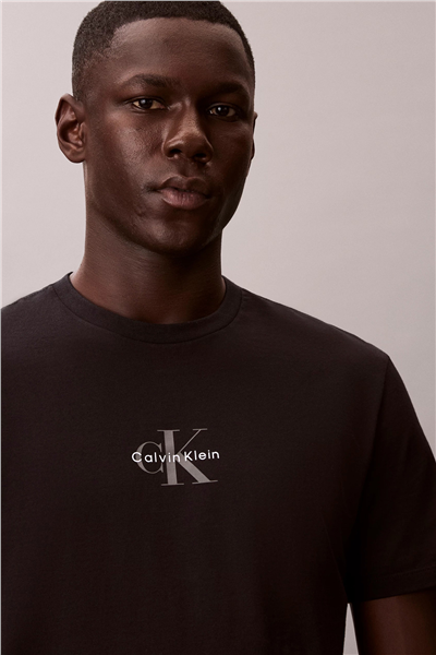 Calvin Klein Ss 30S Micro Monologo Tee Erkek Bisiklet Yaka T-Shirt Siyah
