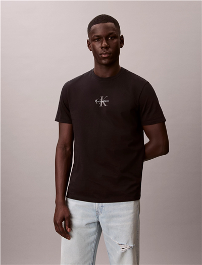 Calvin Klein Ss 30S Micro Monologo Tee Erkek Bisiklet Yaka T-Shirt Siyah