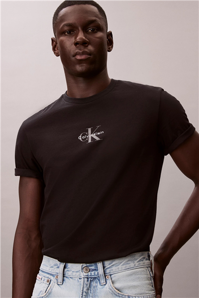 Calvin Klein Ss 30S Micro Monologo Tee Erkek Bisiklet Yaka T-Shirt Siyah