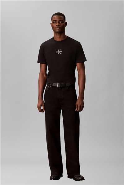Calvin Klein Ss 30S Micro Monologo Tee Erkek Bisiklet Yaka T-Shirt Siyah