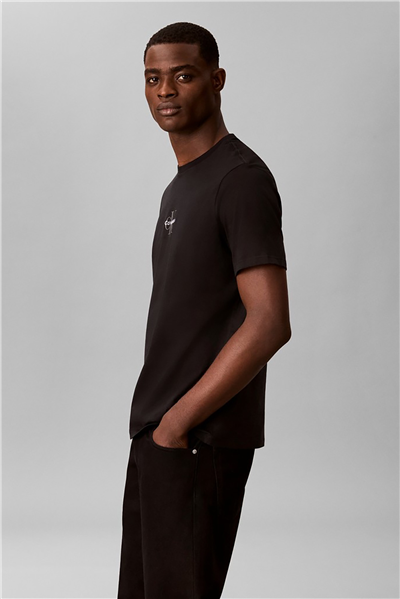 Calvin Klein Ss 30S Micro Monologo Tee Erkek Bisiklet Yaka T-Shirt Siyah