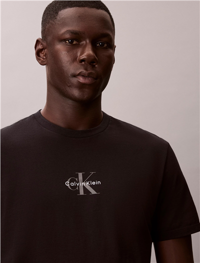 Calvin Klein Ss 30S Micro Monologo Tee Erkek Bisiklet Yaka T-Shirt Siyah