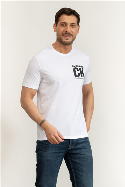Calvin Klein SS 30S Whsl SP CK Corner Graphic Erkek Bisiklet Yaka T-Shirt