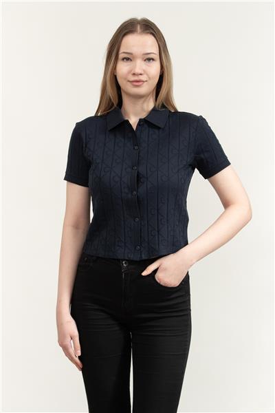 Calvin Klein Ss Aop Jacquard Kadın Polo Yaka T-Shirt