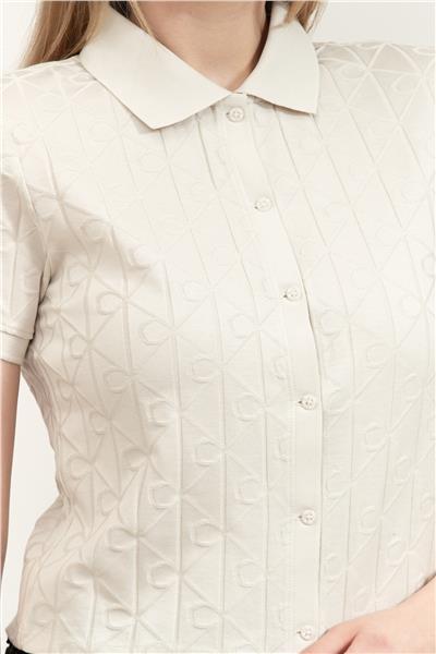 Calvin Klein Ss Aop Jacquard Kadın Polo Yaka T-Shirt