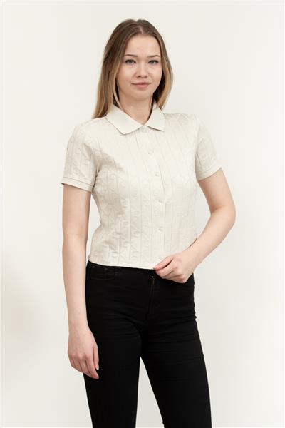 Calvin Klein Ss Aop Jacquard Kadın Polo Yaka T-Shirt