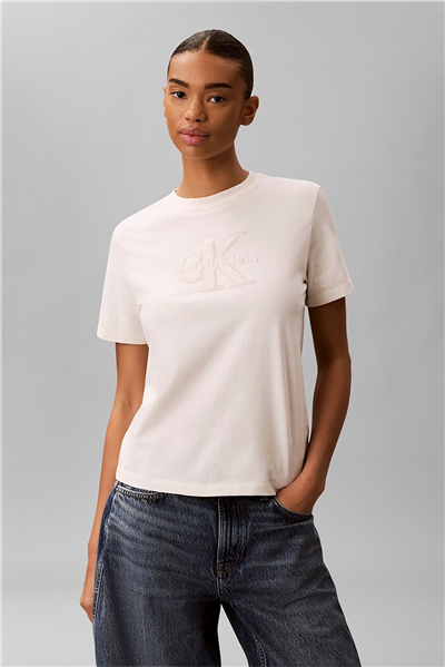 Calvin Klein Ss Baby Terry Hero Monologo Tee Kadın Bisiklet Yaka T-Shirt Beyaz