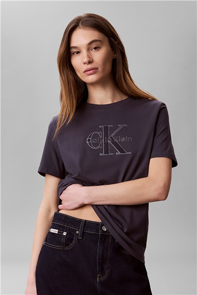 Calvin Klein Ss Baby Terry Hero Monologo Tee Kadın Bisiklet Yaka T-Shirt Mavi