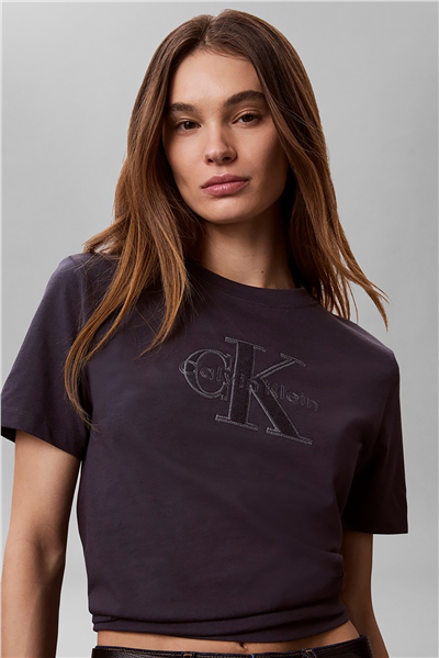 Calvin Klein Ss Baby Terry Hero Monologo Tee Kadın Bisiklet Yaka T-Shirt Mavi