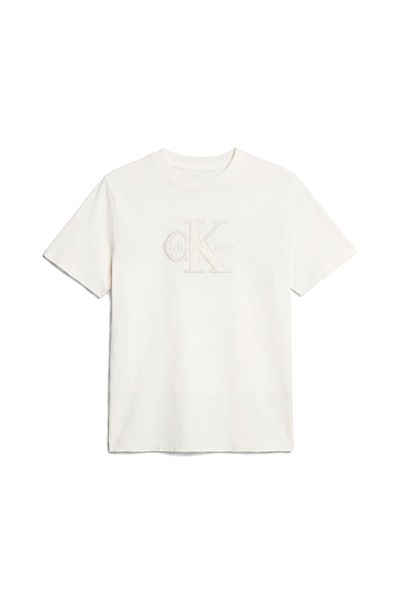 Calvin Klein Ss Baby Terry Hero Monologo Tee Kadın Bisiklet Yaka T-Shirt Beyaz