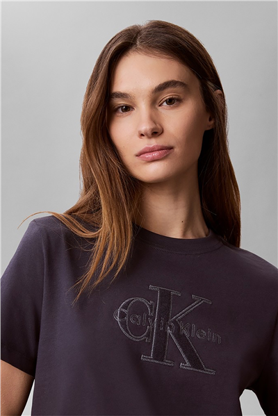 Calvin Klein Ss Baby Terry Hero Monologo Tee Kadın Bisiklet Yaka T-Shirt Mavi