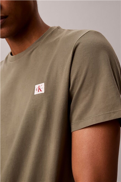 Calvin Klein SS Badge 30S Jersey Classic Tee Erkek Bisiklet Yaka T-Shirt Yeşil