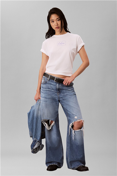 Calvin Klein Ss Boxy Bold Box Logo Tee Kadın Bisiklet Yaka T-Shirt Beyaz