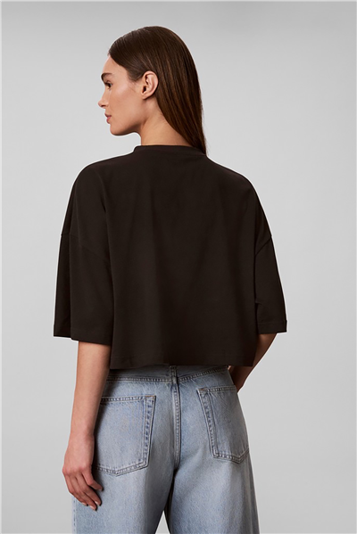 Calvin Klein Ss Boxy Crop Script Logo Tee Kadın Bisiklet Yaka T-Shirt Siyah