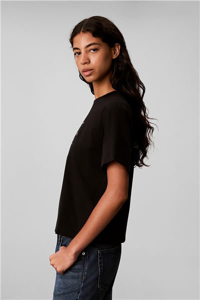Calvin Klein Ss Boxy Hand Drawn Monologo Tee Kadın Bisiklet Yaka T-Shirt Siyah