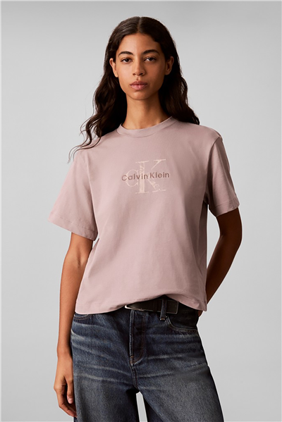 Calvin Klein Ss Boxy Hand Drawn Monologo Tee Kadın Bisiklet Yaka T-Shirt