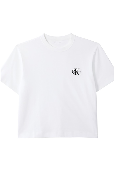 Calvin Klein Ss Boxy Left Chest Monologo Tee Kadın Bisiklet Yaka T-Shirt Beyaz