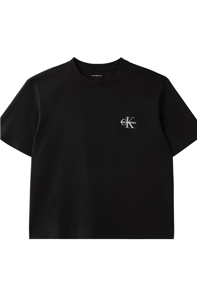 Calvin Klein Ss Boxy Left Chest Monologo Tee Kadın Bisiklet Yaka T-Shirt Siyah