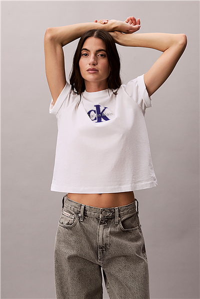 Calvin Klein Ss Boxy Seasonal Mon Kadın Bisiklet Yaka T-Shirt