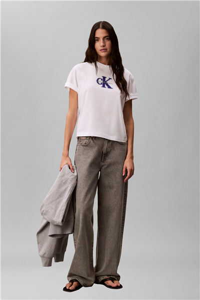 Calvin Klein Ss Boxy Seasonal Mon Kadın Bisiklet Yaka T-Shirt