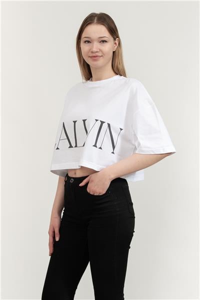 Calvin Klein Ss Calvin Klein Cropped Graphic Kadın Bisiklet Yaka T-Shirt