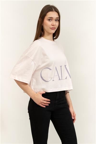 Calvin Klein Ss Calvin Klein Cropped Graphic Kadın Bisiklet Yaka T-Shirt