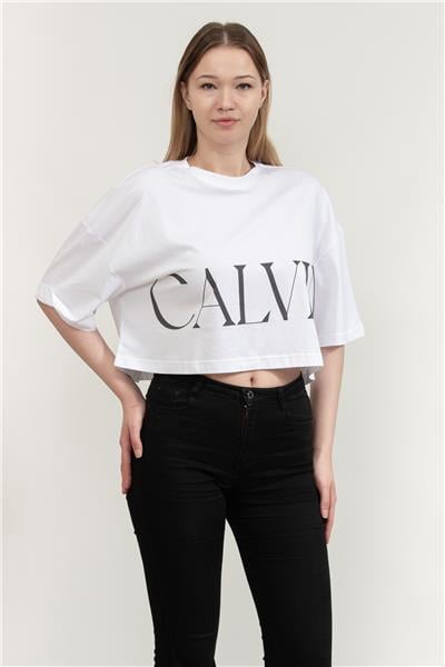 Calvin Klein Ss Calvin Klein Cropped Graphic Kadın Bisiklet Yaka T-Shirt