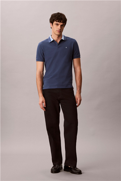 Calvin Klein Ss Casual Pique Collar Block Pol Erkek Polo Yaka T-Shirt Mavi
