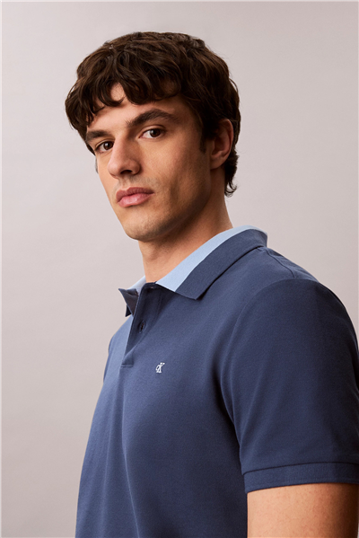Calvin Klein Ss Casual Pique Collar Block Pol Erkek Polo Yaka T-Shirt Mavi