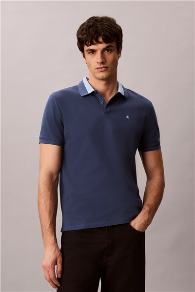 Calvin Klein Ss Casual Pique Collar Block Pol Erkek Polo Yaka T-Shirt Mavi