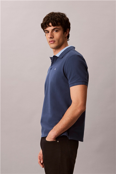 Calvin Klein Ss Casual Pique Collar Block Pol Erkek Polo Yaka T-Shirt Mavi
