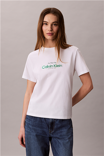 Calvin Klein Ss Classic Ck Nyc Lo Kadın Bisiklet Yaka T-Shirt