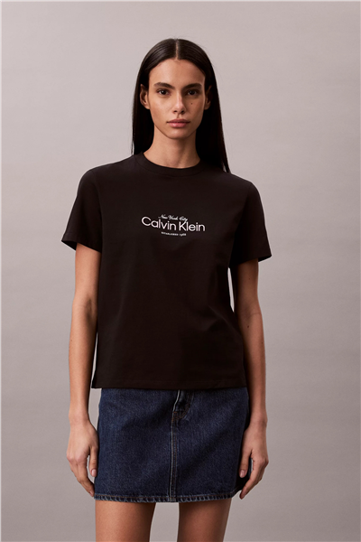 Calvin Klein Ss Classic Ck Nyc Lo Kadın Bisiklet Yaka T-Shirt Siyah