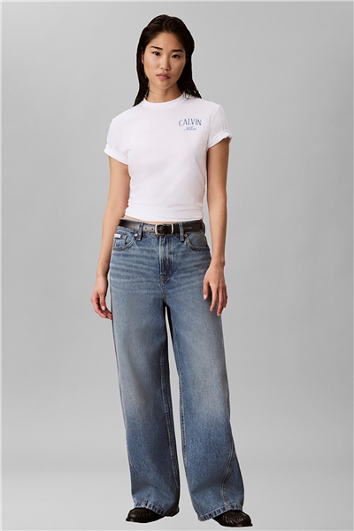 Calvin Klein Ss Classic Metallic Logo Tee Kadın Bisiklet Yaka T-Shirt Beyaz