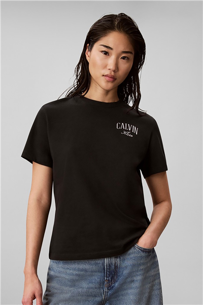 Calvin Klein Ss Classic Metallic Logo Tee Kadın Bisiklet Yaka T-Shirt Siyah