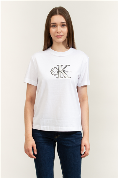 Calvin Klein SS Classic Monologo Metallic Cne Kadın Bisiklet Yaka T-Shirt