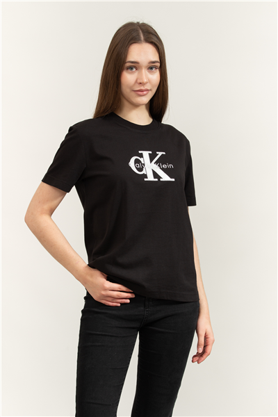 Calvin Klein SS Classic Monologo Metallic Cne Kadın Bisiklet Yaka T-Shirt