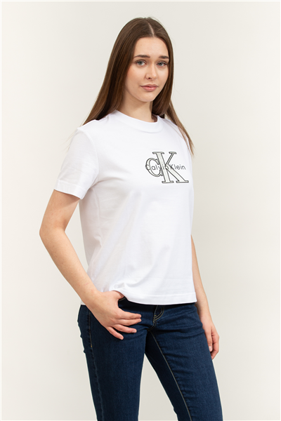 Calvin Klein SS Classic Monologo Metallic Cne Kadın Bisiklet Yaka T-Shirt