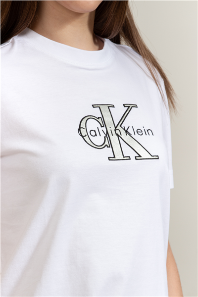 Calvin Klein SS Classic Monologo Metallic Cne Kadın Bisiklet Yaka T-Shirt